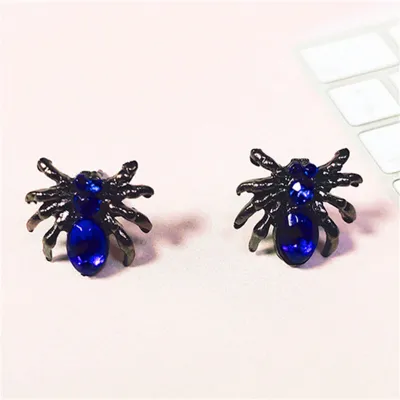 Women Halloween Rhinestone Spider Stud Earrings