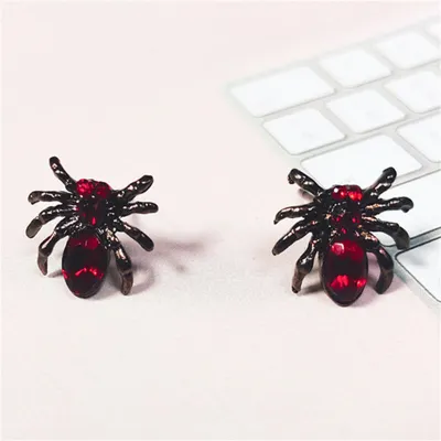 Women Halloween Rhinestone Spider Stud Earrings