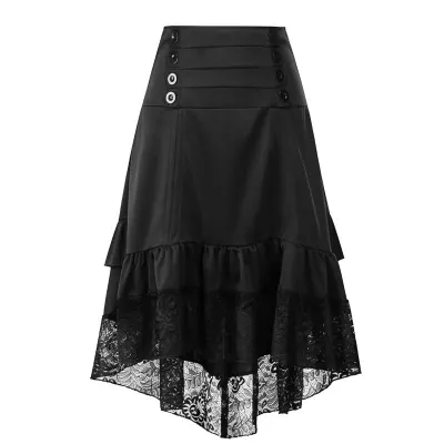 S-2XL Halloween Women Vintage Gothic Skirt with Irregular Lace Hem