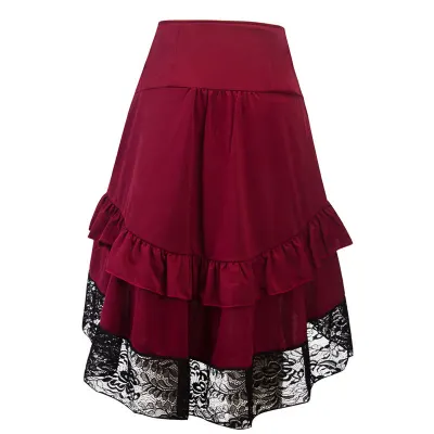 S-2XL Halloween Women Vintage Gothic Skirt with Irregular Lace Hem