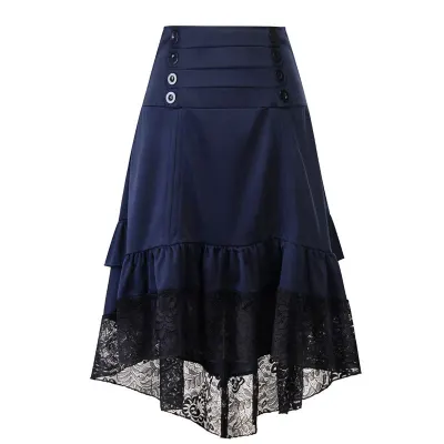 S-2XL Halloween Women Vintage Gothic Skirt with Irregular Lace Hem