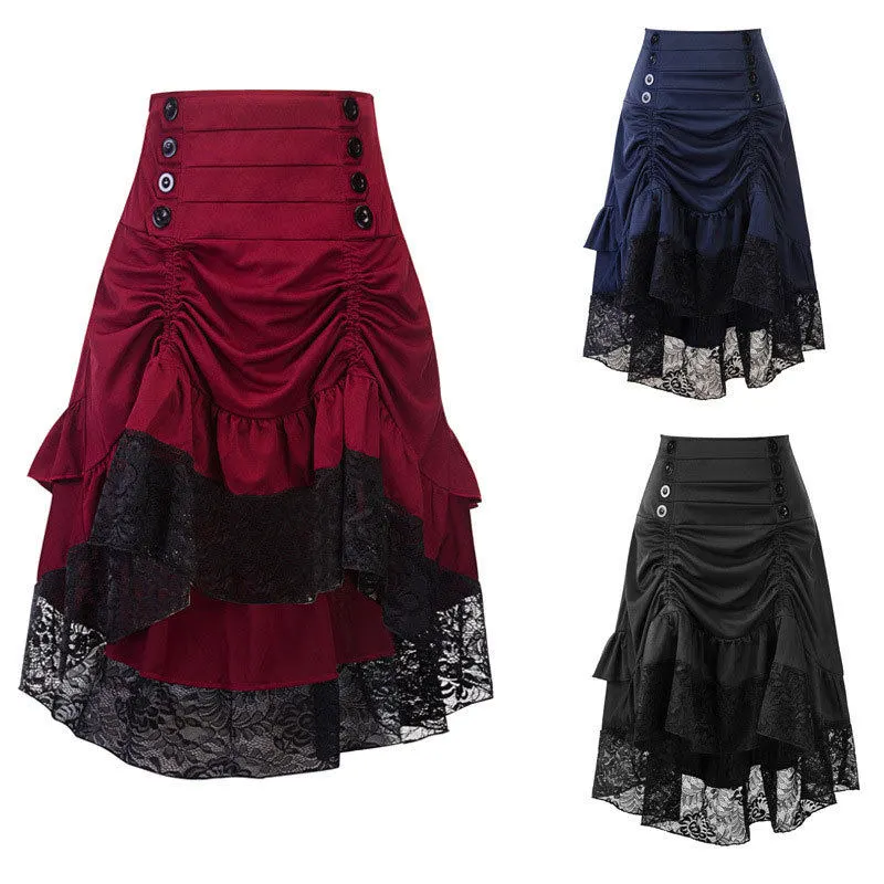 S-2XL Halloween Women Vintage Gothic Skirt with Irregular Lace Hem