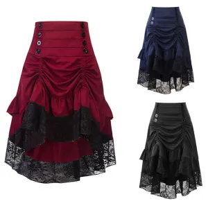 S-2XL Halloween Women Vintage Gothic Skirt with Irregular Lace Hem