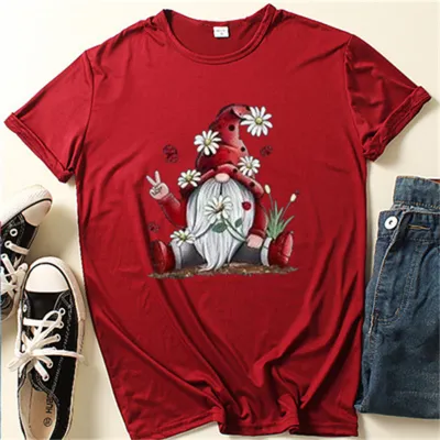 XS-4XL Women Christmas Crew Neck Top Holiday Party Polyester Tee