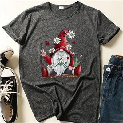 XS-4XL Women Christmas Crew Neck Top Holiday Party Polyester Tee