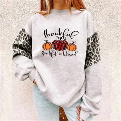S-3XL Women Thanksgiving Round Neck Letter Print Sweatshirt