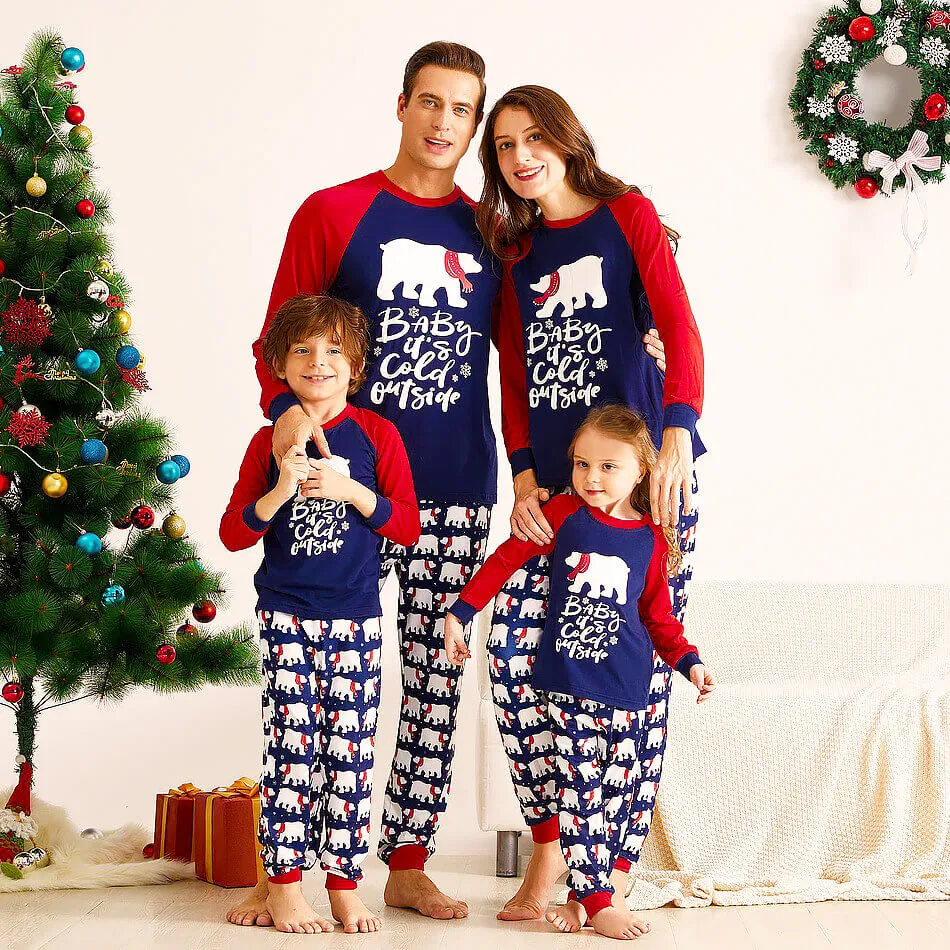 Christmas Bear Print Two-Piece Parent-Child Pajamas Party Set