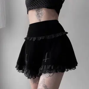 S-L Women Gothic Cross Embroidery Ruffled Short Skirt