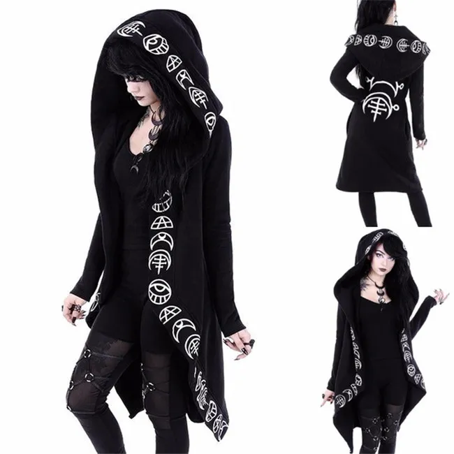 S-5XL Halloween Women Gothic Long Sleeve Hoodie Coat Punk Cardigan