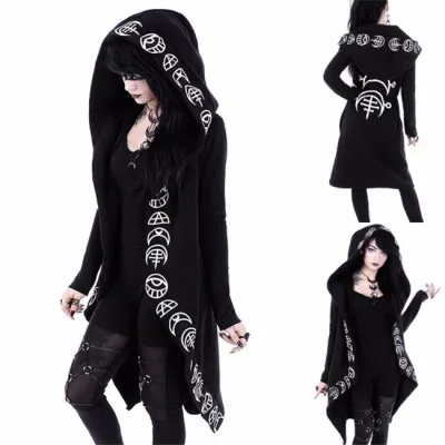 S-5XL Halloween Women Gothic Long Sleeve Hoodie Coat Punk Cardigan
