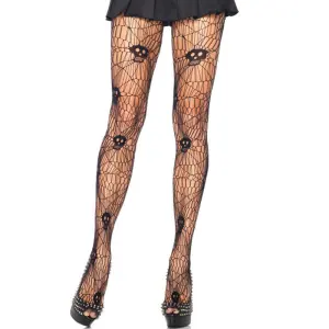 Women Halloween Sexy Skull Hollow Out Mesh Opaque Nylon Silk Pantyhose