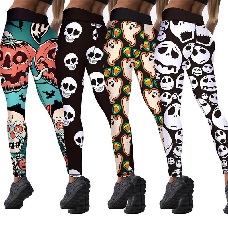XS-XL Women Halloween Fashion Cartoon Print Yoga Leggings