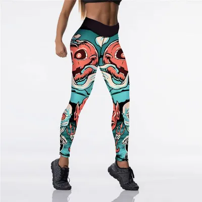 XS-XL Women Halloween Fashion Cartoon Print Yoga Leggings