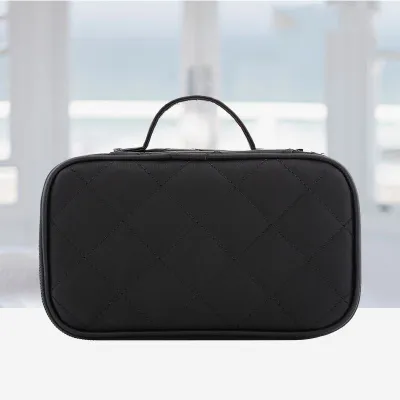 Women's Fashion Double Layer Large Capacity Cosmetic Bag with Nylon Material