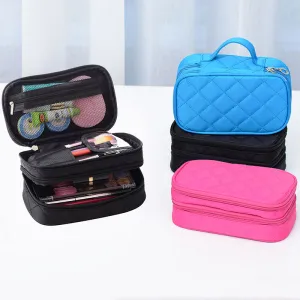 Women's Fashion Double Layer Large Capacity Cosmetic Bag with Nylon Material