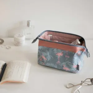Woman Large Capacity Flower Flamingo Printing Zipper Cosmetic Bag