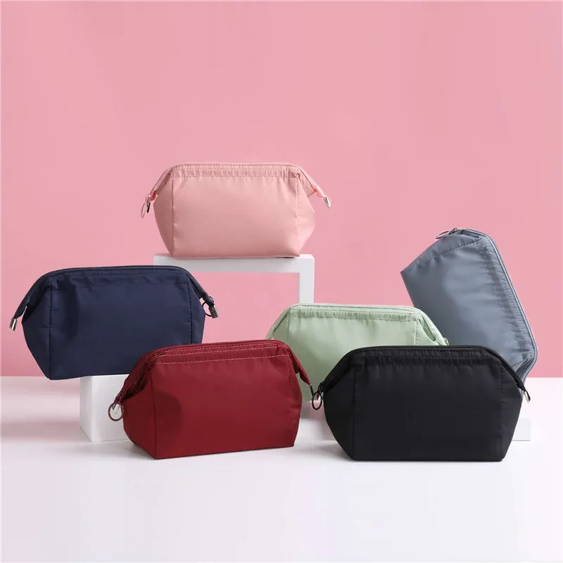 Women's Solid Color Multifunctional Zipper Cosmetic Bag - Nylon Travel Makeup Pouch
