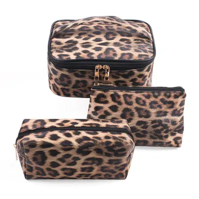 Women Fashion Printed Waterproof PU Cosmetic Bags Three Piece Set