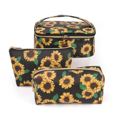 Women Fashion Printed Waterproof PU Cosmetic Bags Three Piece Set