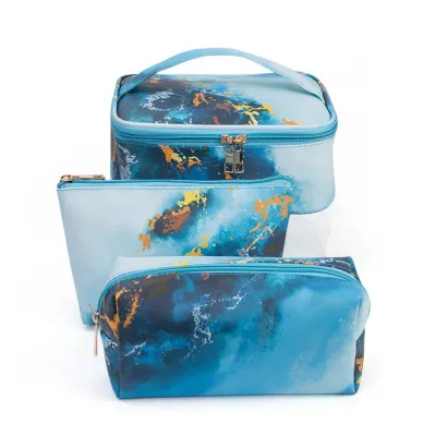 Women Fashion Printed Waterproof PU Cosmetic Bags Three Piece Set