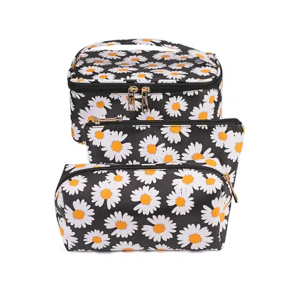Women Fashion Printed Waterproof PU Cosmetic Bags Three Piece Set