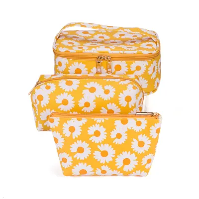 Women Fashion Printed Waterproof PU Cosmetic Bags Three Piece Set
