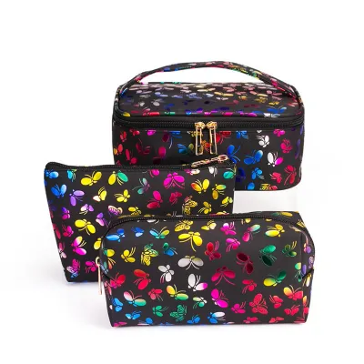Women Fashion Printed Waterproof PU Cosmetic Bags Three Piece Set