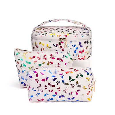 Women Fashion Printed Waterproof PU Cosmetic Bags Three Piece Set