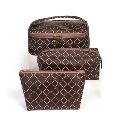 Women Fashion Printed Waterproof PU Cosmetic Bags Three Piece Set