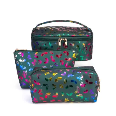 Women Fashion Printed Waterproof PU Cosmetic Bags Three Piece Set