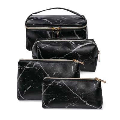 Women's Fashion PU Leather Large Capacity Waterproof Cosmetic Bags Four Piece Set