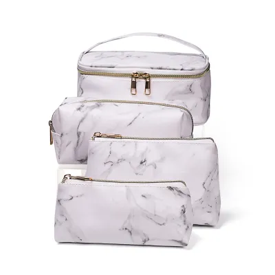 Women's Fashion PU Leather Large Capacity Waterproof Cosmetic Bags Four Piece Set