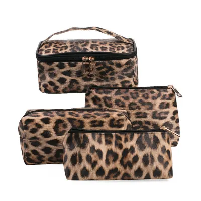 Women's Fashion PU Leather Large Capacity Waterproof Cosmetic Bags Four Piece Set