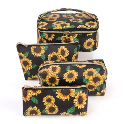 Women's Fashion PU Leather Large Capacity Waterproof Cosmetic Bags Four Piece Set