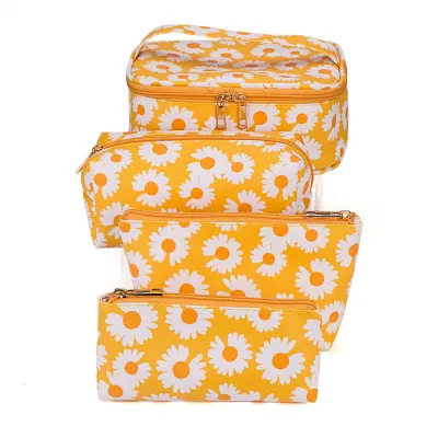 Women's Fashion PU Leather Large Capacity Waterproof Cosmetic Bags Four Piece Set