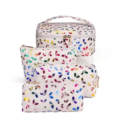 Women's Fashion PU Leather Large Capacity Waterproof Cosmetic Bags Four Piece Set