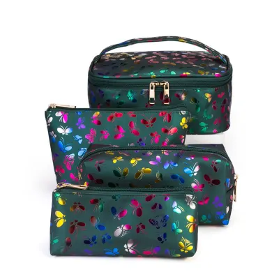 Women's Fashion PU Leather Large Capacity Waterproof Cosmetic Bags Four Piece Set