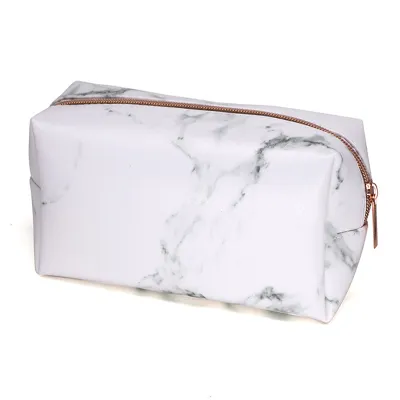 Women's Fashion Marble Printed PU Cosmetic Bag with Zipper Closure