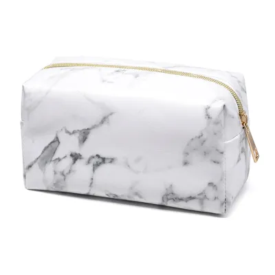 Women's Fashion Marble Printed PU Cosmetic Bag with Zipper Closure