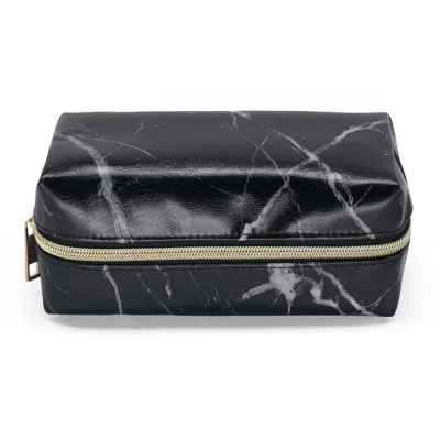 Women's Fashion Marble Printed PU Cosmetic Bag with Zipper Closure