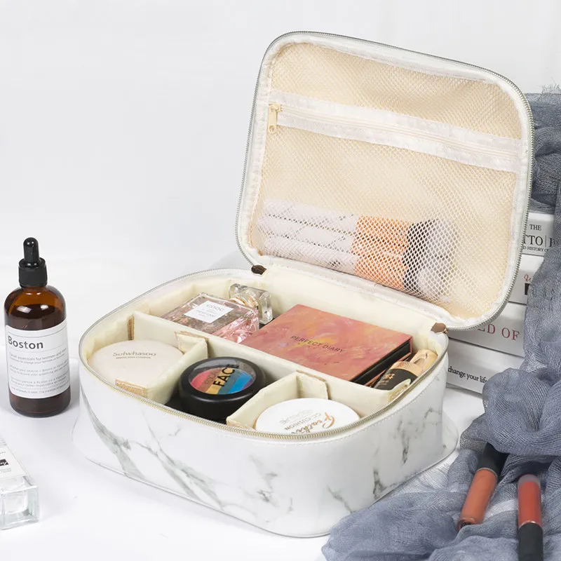 Women Fashion Large Capacity Marble Printed PU Leather Cosmetic Bags with Zipper