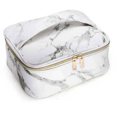 Women Fashion Large Capacity Marble Printed PU Leather Cosmetic Bags with Zipper