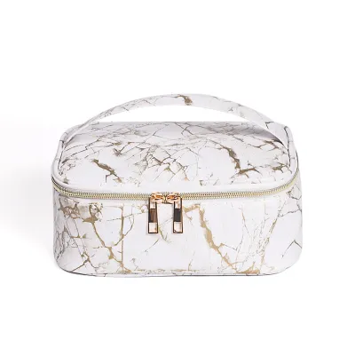 Women Fashion Large Capacity Marble Printed PU Leather Cosmetic Bags with Zipper
