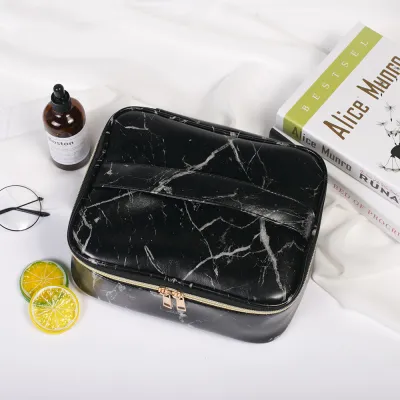 Women Fashion Large Capacity Marble Printed PU Leather Cosmetic Bags with Zipper