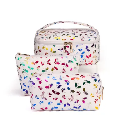 Women Fashion Butterfly Print PVC Cosmetic Bags Three Pieces Set