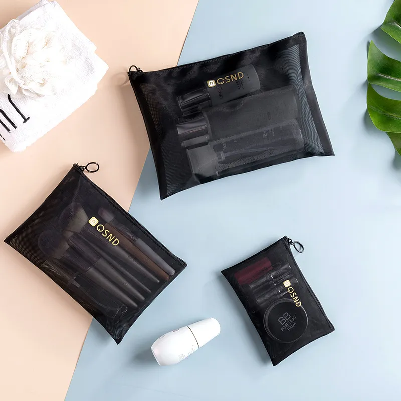 Women Multifunction Mesh Cloth Cosmetic Bag Simple Modern Nylon Cosmetics Organizer