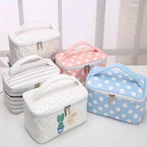 Women Portable Travel Canvas Make-up Bag Korean Stripe Zipper