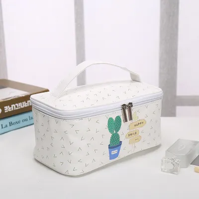 Women Portable Travel Canvas Make-up Bag Korean Stripe Zipper