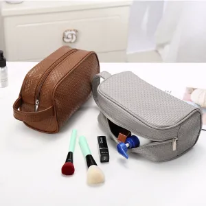 Women's Creative Solid Color Waterproof PU Polyester Cosmetic Bag