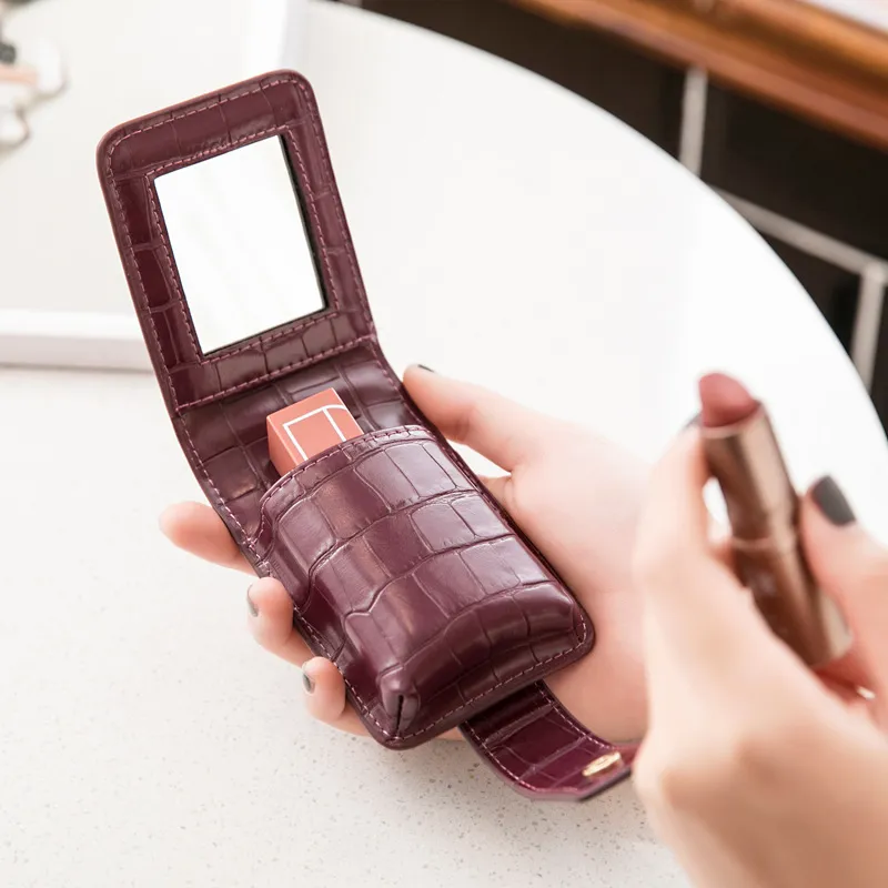 Women Solid Mini PU Leather Lipstick Cosmetic Bag with Buckle